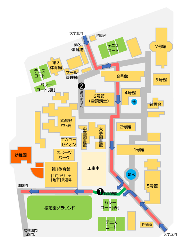 キャンパスマップ（大学正門・北門⇔幼稚園）